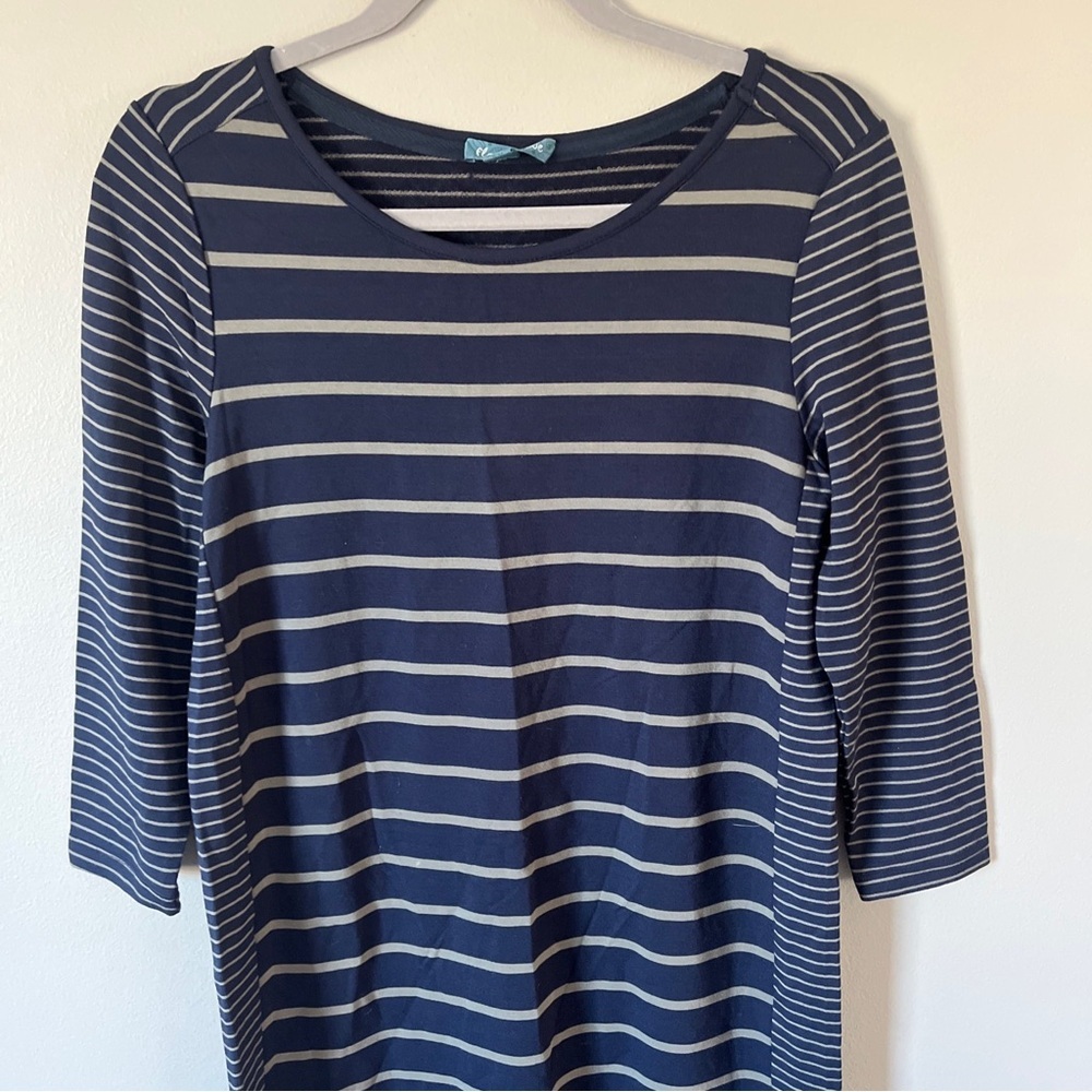 Fleur Bleue Knit Shift Dress Blue and Gray Stripes Size Small 3/4 sleeves